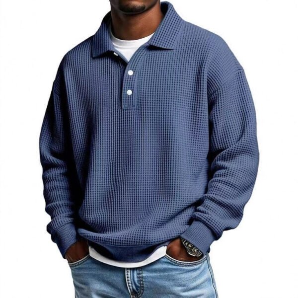 Men's Edit — Men's Waffle Polo Retro Long Sleeve Textured Knit Top