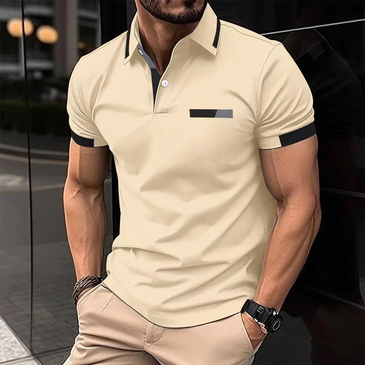Slim Fit Polo Shirt Men's Designer European Style Polo 2 Slim Fit Polo Shirt Men's Designer European Style Polo - Image 2