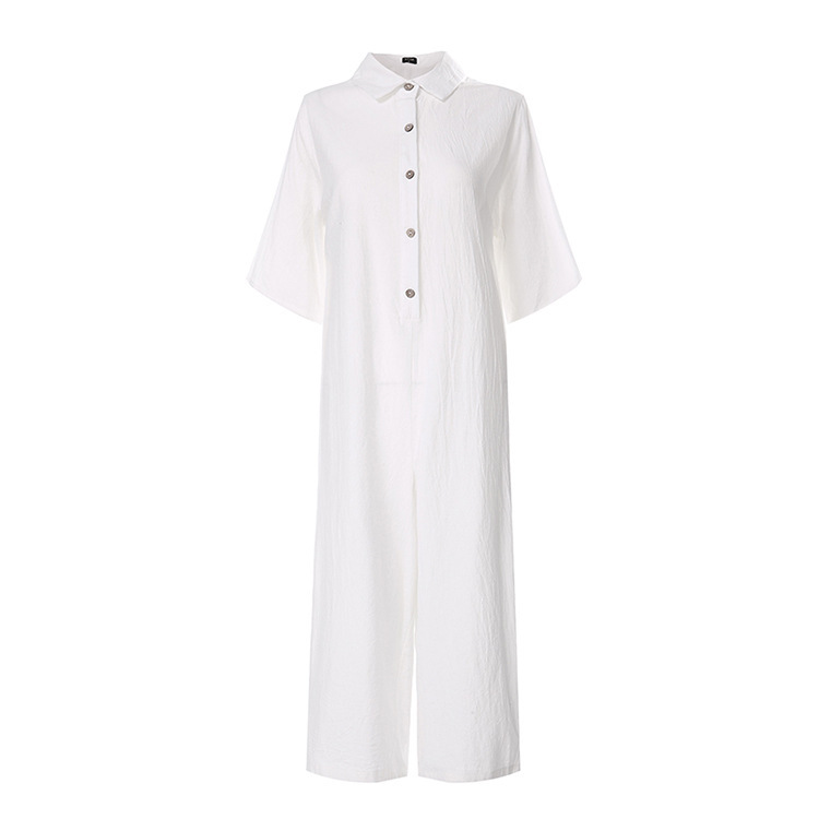 Short Sleeve Rompers Casual Loose White Long Jumpsuit 5 Short Sleeve Rompers Casual Loose White Long Jumpsuit - Image 5