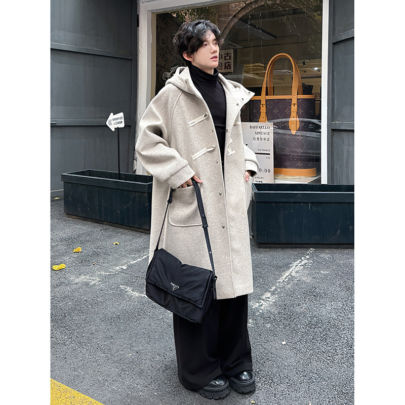 Hooded Coat Horn Button Mid-Length Woolen Overcoat 7 Hooded Coat Horn Button Mid-Length Woolen Overcoat - Image 7