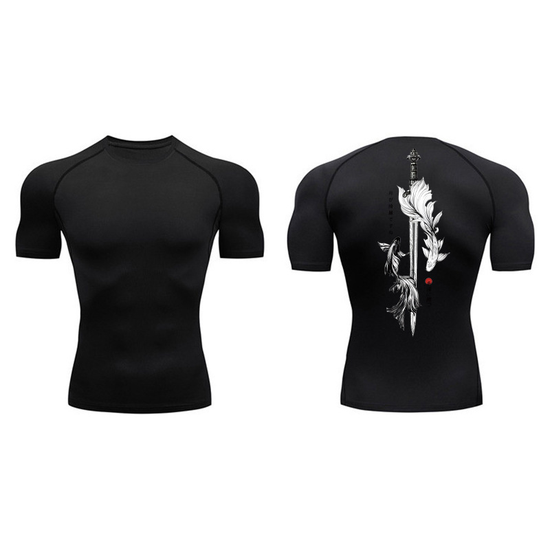Sword Printed Short Sleeve Compression Shirt Summer Men 9 Sword Printed Short Sleeve Compression Shirt Summer Men - Image 9