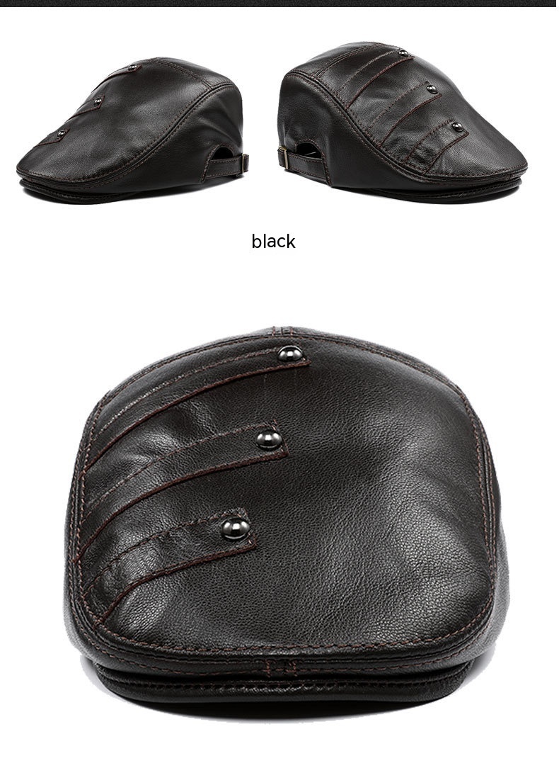 Autumn And Winter Genuine Leather Men's Middle-aged And Elderly Duck Tongue Korean Workers Monochrome Beret 5 Autumn And Winter Genuine Leather Men's Middle-aged And Elderly Duck Tongue Korean Workers Monochrome Beret - Image 5