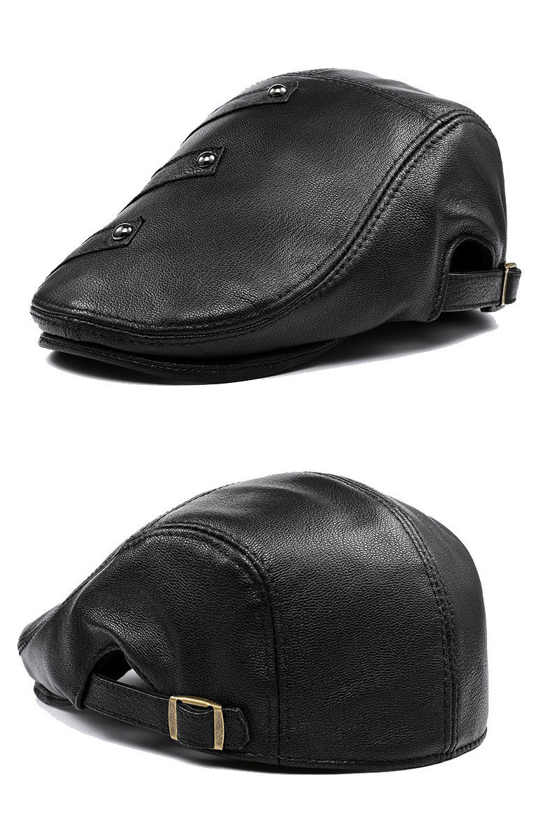 Autumn And Winter Genuine Leather Men's Middle-aged And Elderly Duck Tongue Korean Workers Monochrome Beret 6 Autumn And Winter Genuine Leather Men's Middle-aged And Elderly Duck Tongue Korean Workers Monochrome Beret - Image 6