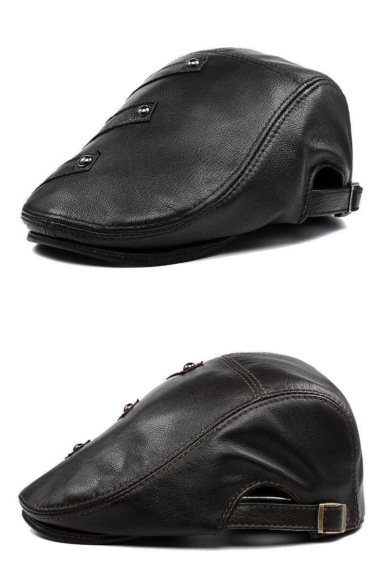 Autumn And Winter Genuine Leather Men's Middle-aged And Elderly Duck Tongue Korean Workers Monochrome Beret 7 Autumn And Winter Genuine Leather Men's Middle-aged And Elderly Duck Tongue Korean Workers Monochrome Beret - Image 7