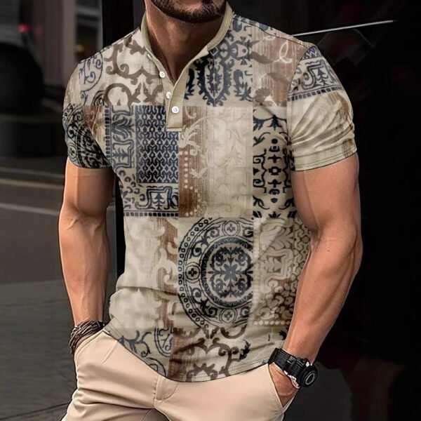 Men's Edit — Men's Printed Polo Shirt 3D Graphic Stand Collar Top