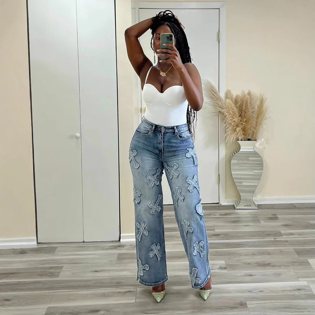 Patchwork Straight Jeans Vintage Cross Patch Denim 4 Patchwork Straight Jeans Vintage Cross Patch Denim - Image 4