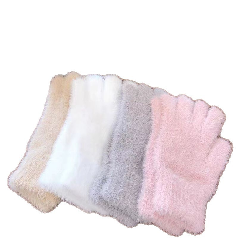 Winter Thickened Simulated Rabbit Fur Gloves Warm Mink Fur Riding Plain Five-finger Outdoor Skiing Cold-proof Gloves 3 Winter Thickened Simulated Rabbit Fur Gloves Warm Mink Fur Riding Plain Five-finger Outdoor Skiing Cold-proof Gloves - Image 3