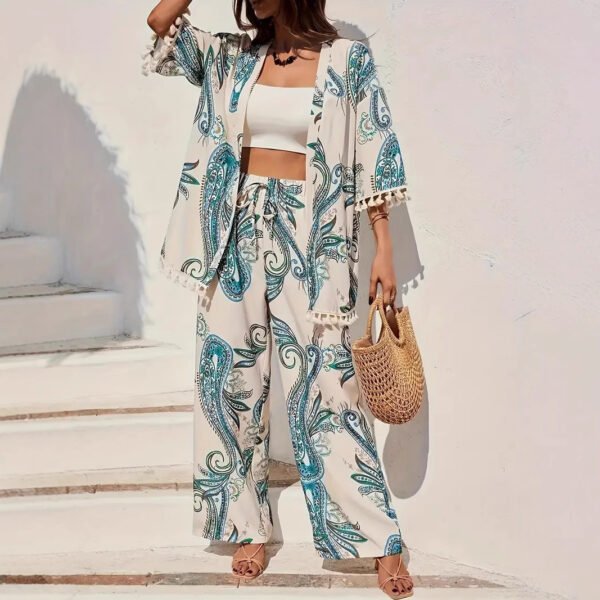 The Resort Edit — Wide Leg Pants Outfit Paisley Fringed Boho Co-ord Set