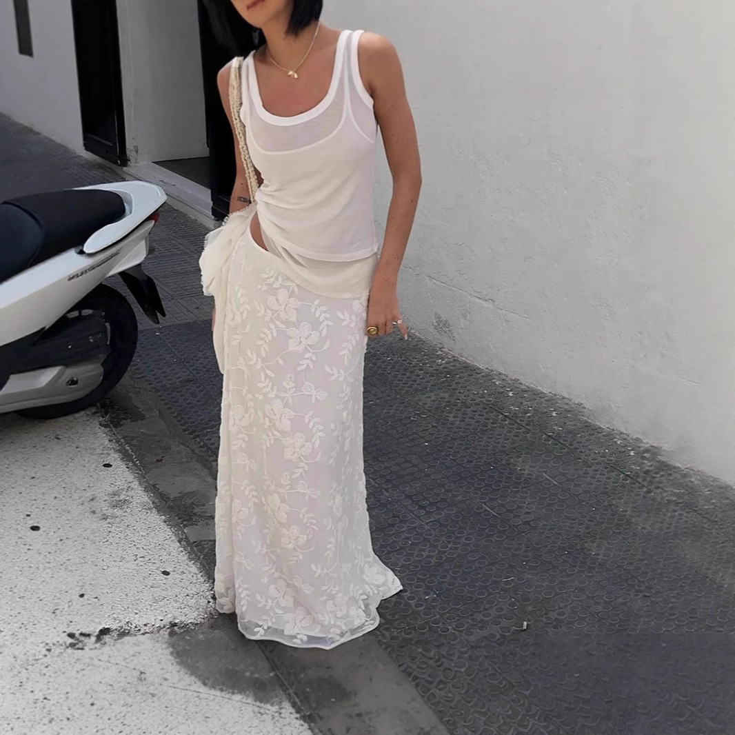 Crochet Maxi Skirt Sheer White Low Rise Boho Style 3 Crochet Maxi Skirt Sheer White Low Rise Boho Style - Image 3