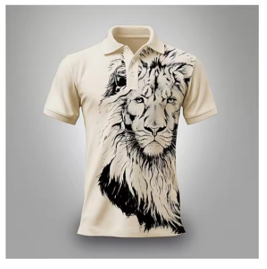 Summer Lion Printing Business Casual T-shirt 2 Summer Lion Printing Business Casual T-shirt - Image 2