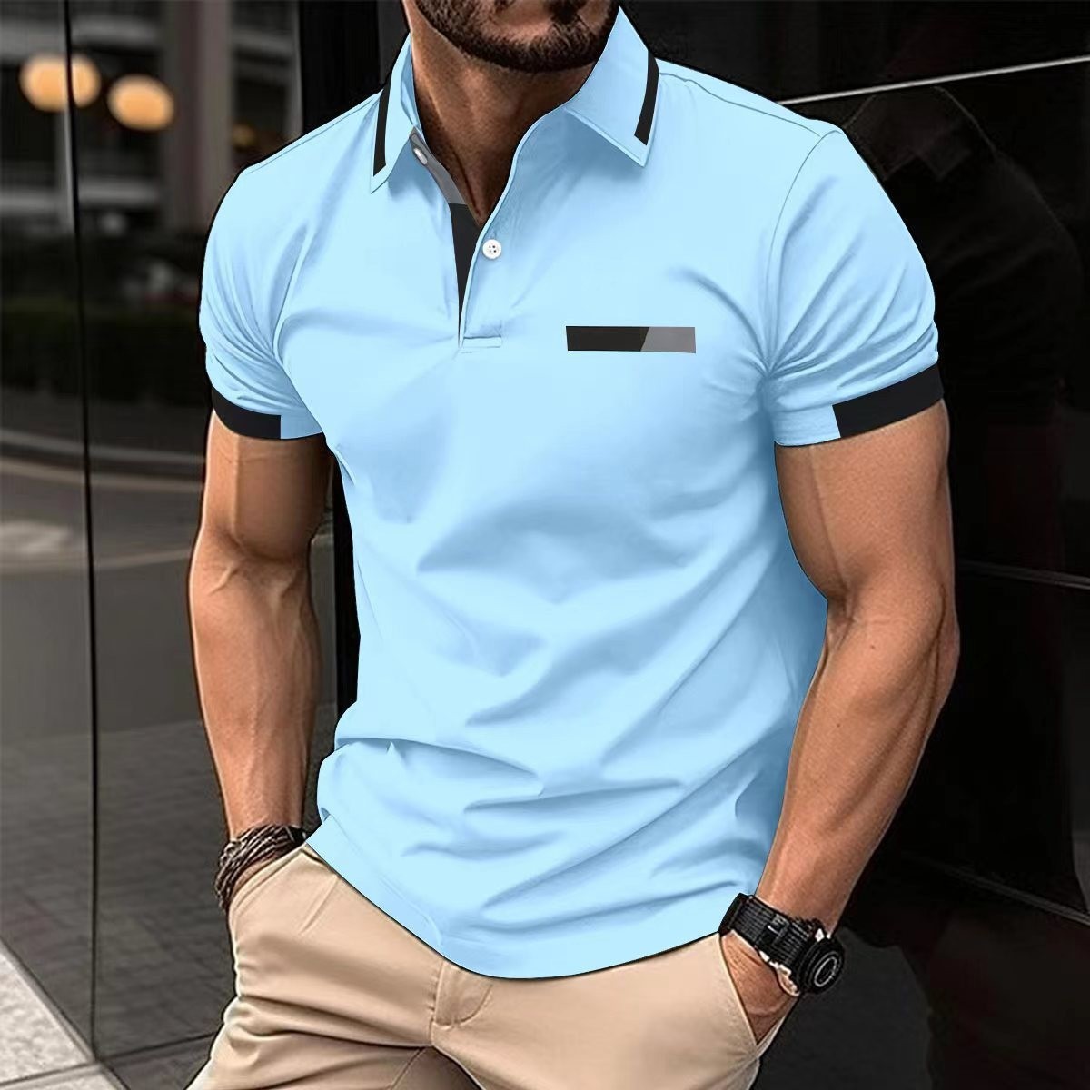 Slim Fit Polo Shirt Men's Designer European Style Polo 3 Slim Fit Polo Shirt Men's Designer European Style Polo - Image 3