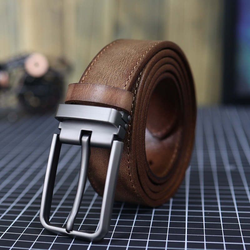 Men's Vintage Genuine Leather Belt With Pin Buckle 3 Men's Vintage Genuine Leather Belt With Pin Buckle - Image 3