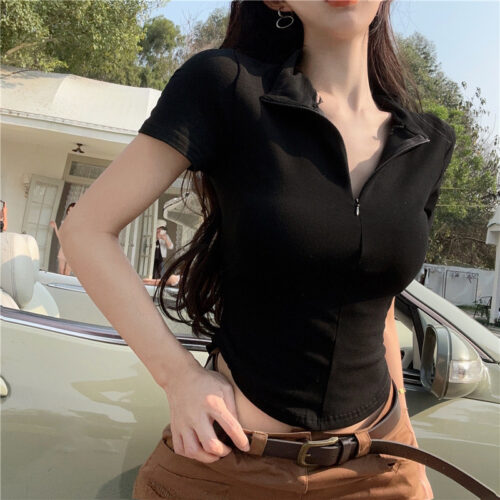 Zipper Collar T-Shirt Women