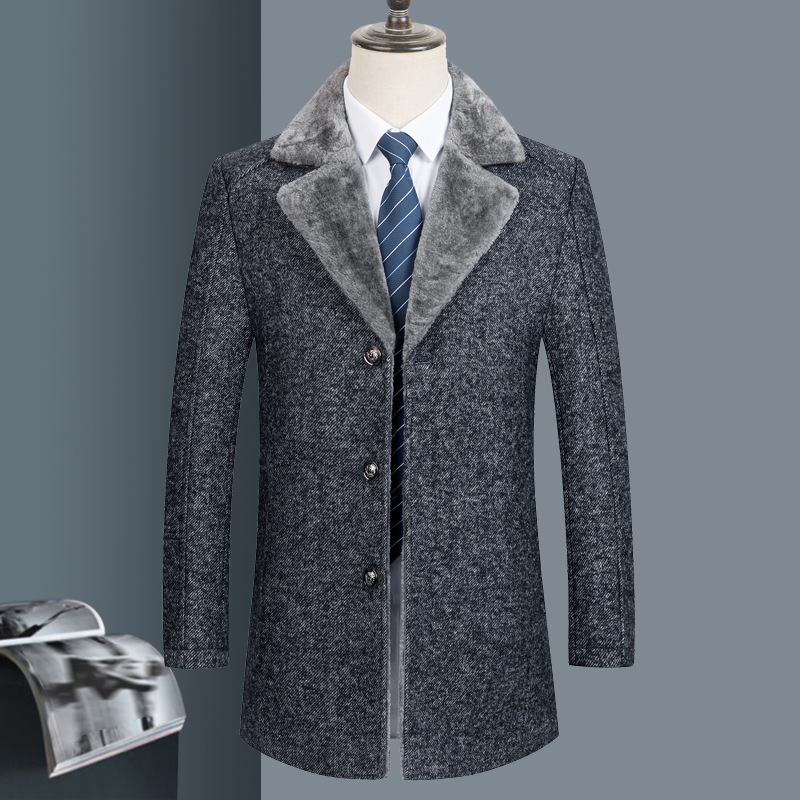 Men's Wool Coat with Fur Collar Elegant Winter Overcoat 1 Wool Coat with Fur Collar
