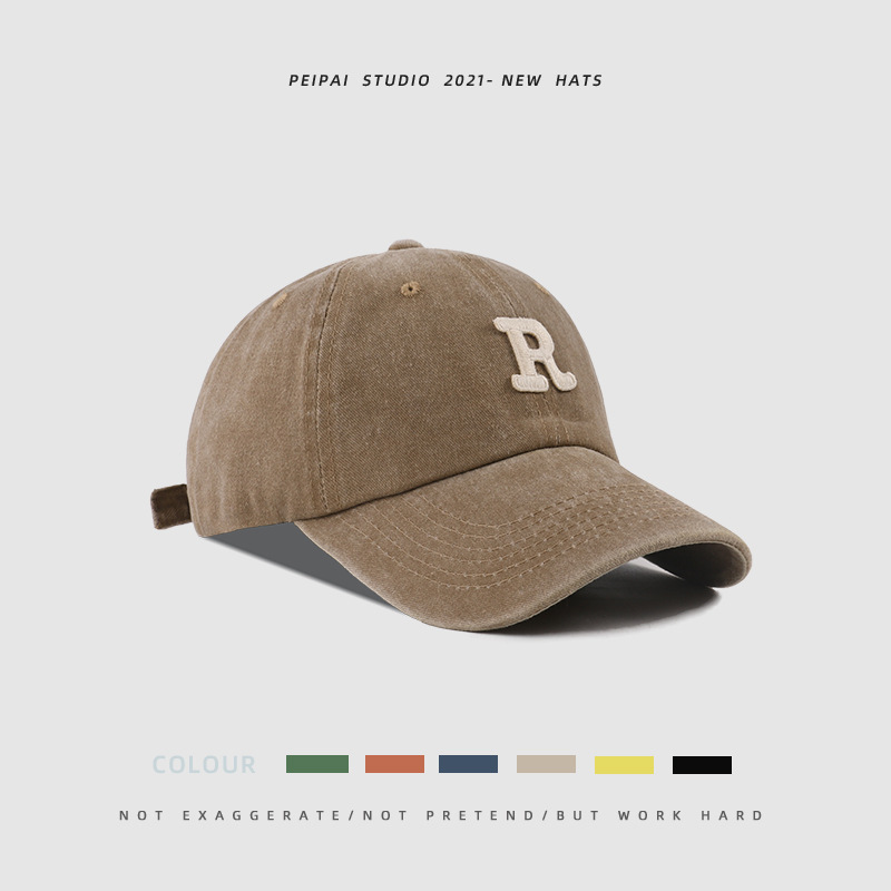 Washed Letter R Stick Ball Cap Casual Patch Sun Hat 9 Washed Letter R Stick Ball Cap Casual Patch Sun Hat - Image 9