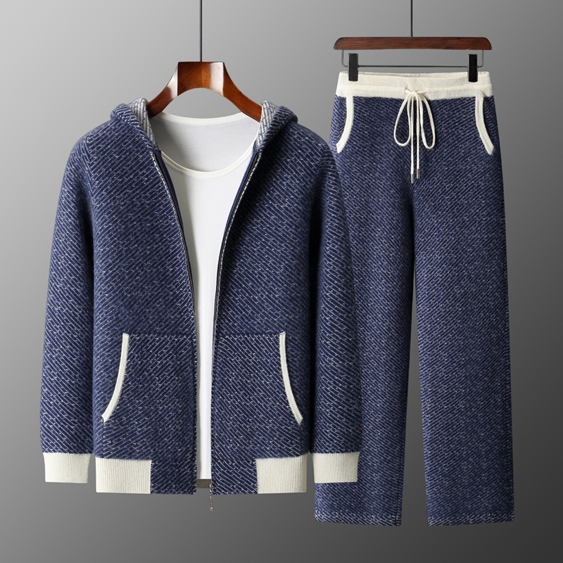 Men's Knitted Tracksuit Hooded Cardigan & Joggers Set 4 Men's Knitted Tracksuit Hooded Cardigan & Joggers Set - Image 4