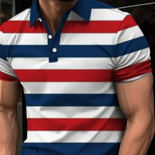 Men's Edit — short sleeve shirt 3D Digital Print Striped Polo