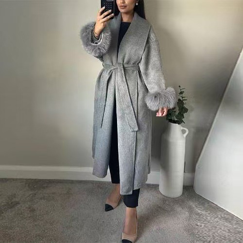 Fur Cuff Wool Coat