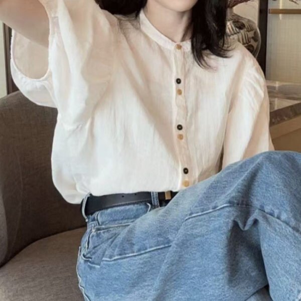 Summer Collection — Puff Sleeve Blouse Summer Thin Loose White Cotton Top Shirt
