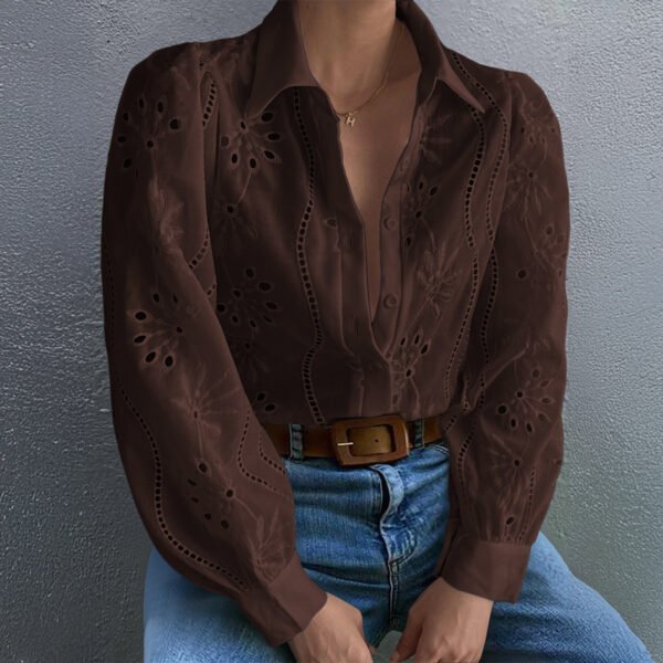 Summer Collection — Resort Hollow-Out Long-Sleeve Cardigan Blouse