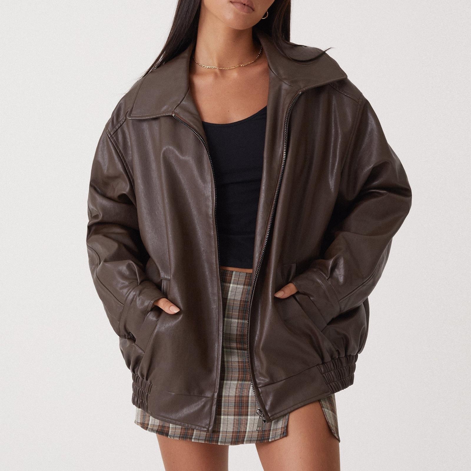 Glorious Oversized Leather Jacket Women Brown Fit Moto Coat 1 Oversized Leather Jacket