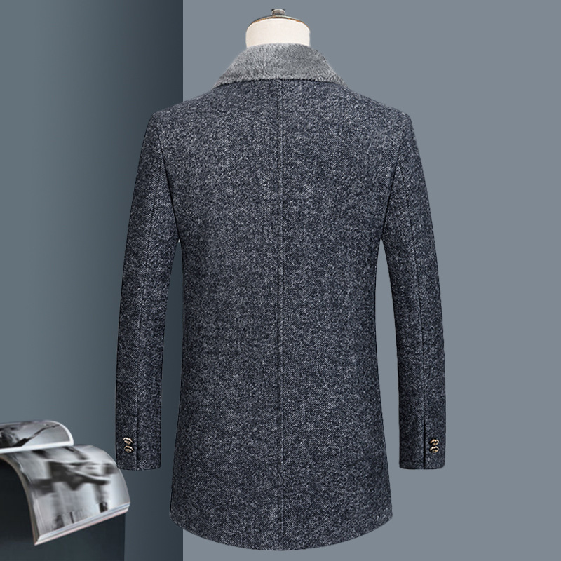 Men's Wool Coat with Fur Collar Elegant Winter Overcoat 4 Men's Wool Coat with Fur Collar Elegant Winter Overcoat - Image 4