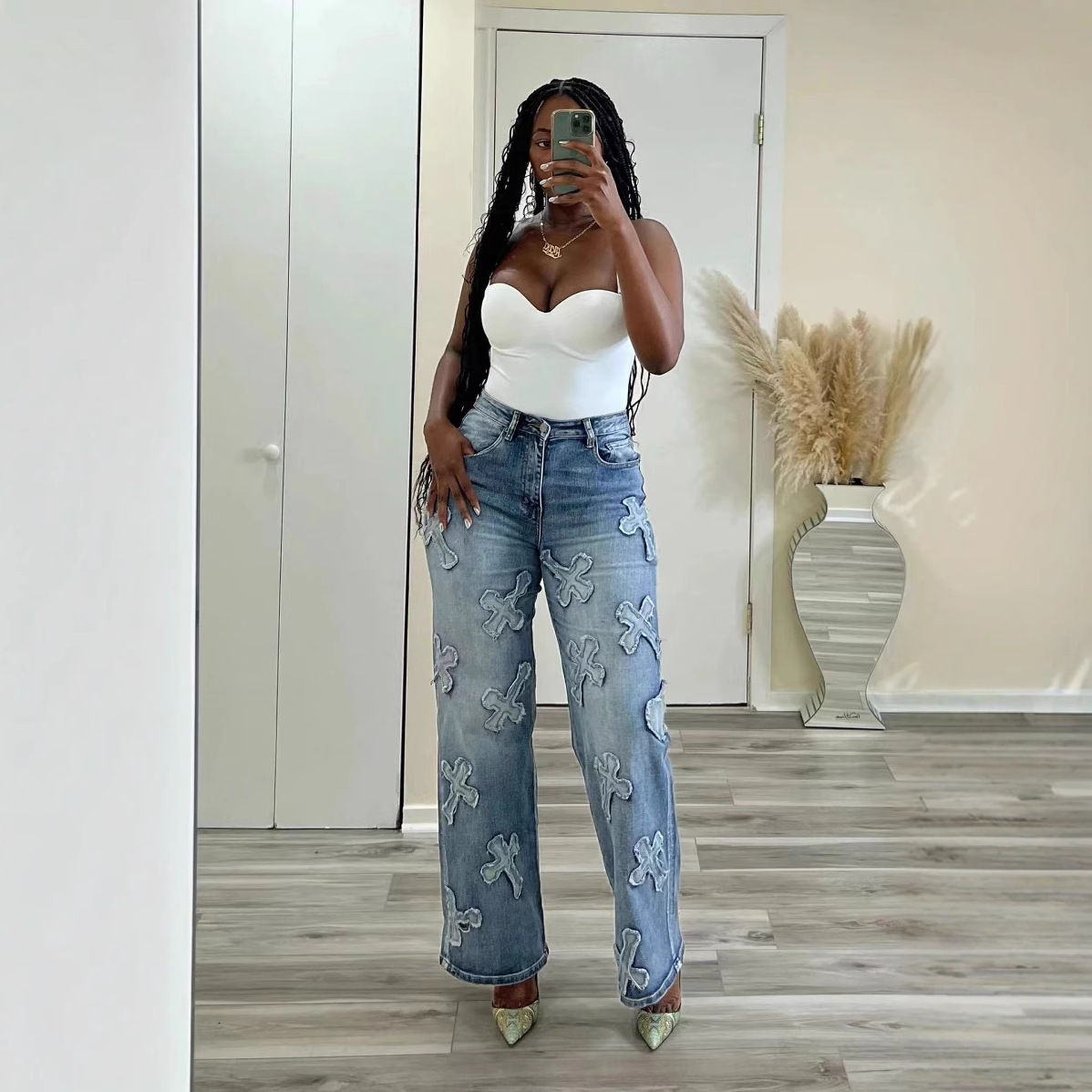 Patchwork Straight Jeans Vintage Cross Patch Denim 3 Patchwork Straight Jeans Vintage Cross Patch Denim - Image 3