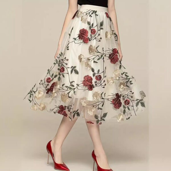 Summer Collection — Embroidered Skirt Vintage Floral Peony Midi Skirt