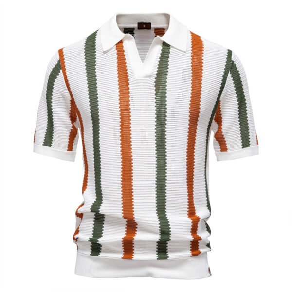 Men's Edit — Short Sleeve Knit Breathable Striped Mens Summer Polo