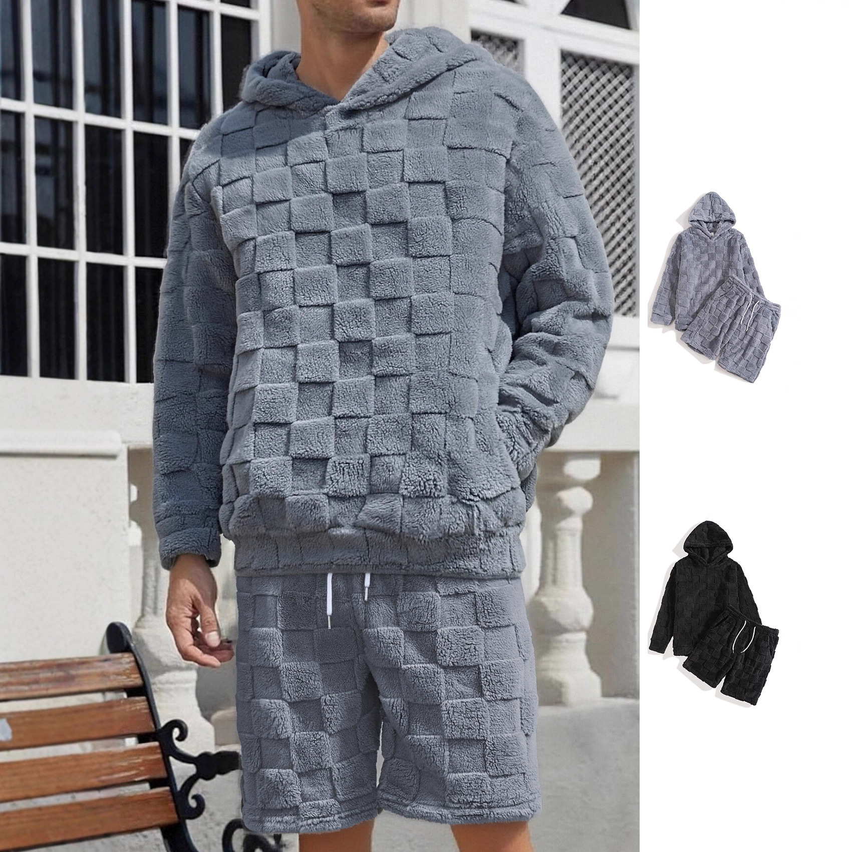 Men's Textured Tracksuit Slim Fit 3D Plaid Loungewear Set 2 Men's Textured Tracksuit Slim Fit 3D Plaid Loungewear Set - Image 2