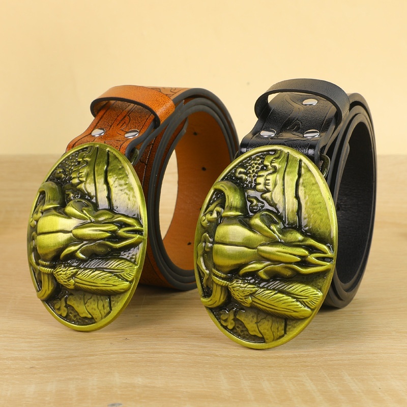 Belt Cow Head Buckle Men 3 Belt Cow Head Buckle Men - Image 3