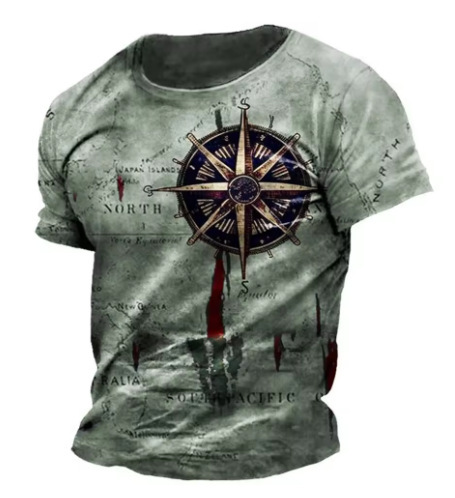 Men's Vintage Nautical Map Compass Printed T-shirt 9 Men's Vintage Nautical Map Compass Printed T-shirt - Image 9