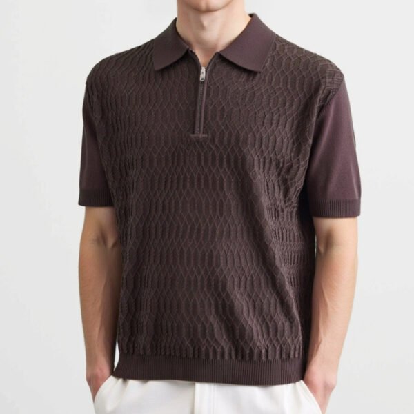 Men's Edit — Textured Knit Polo Slim Fit Retro Short Sleeve Smart Shirt
