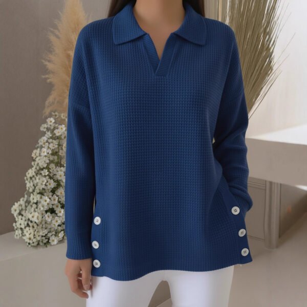 Men's Edit — Waffle Knit Pullover Polo Collar Buttoned Knitwear