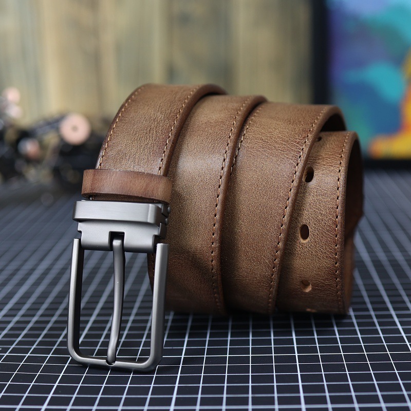 Men's Vintage Genuine Leather Belt With Pin Buckle 5 Men's Vintage Genuine Leather Belt With Pin Buckle - Image 5