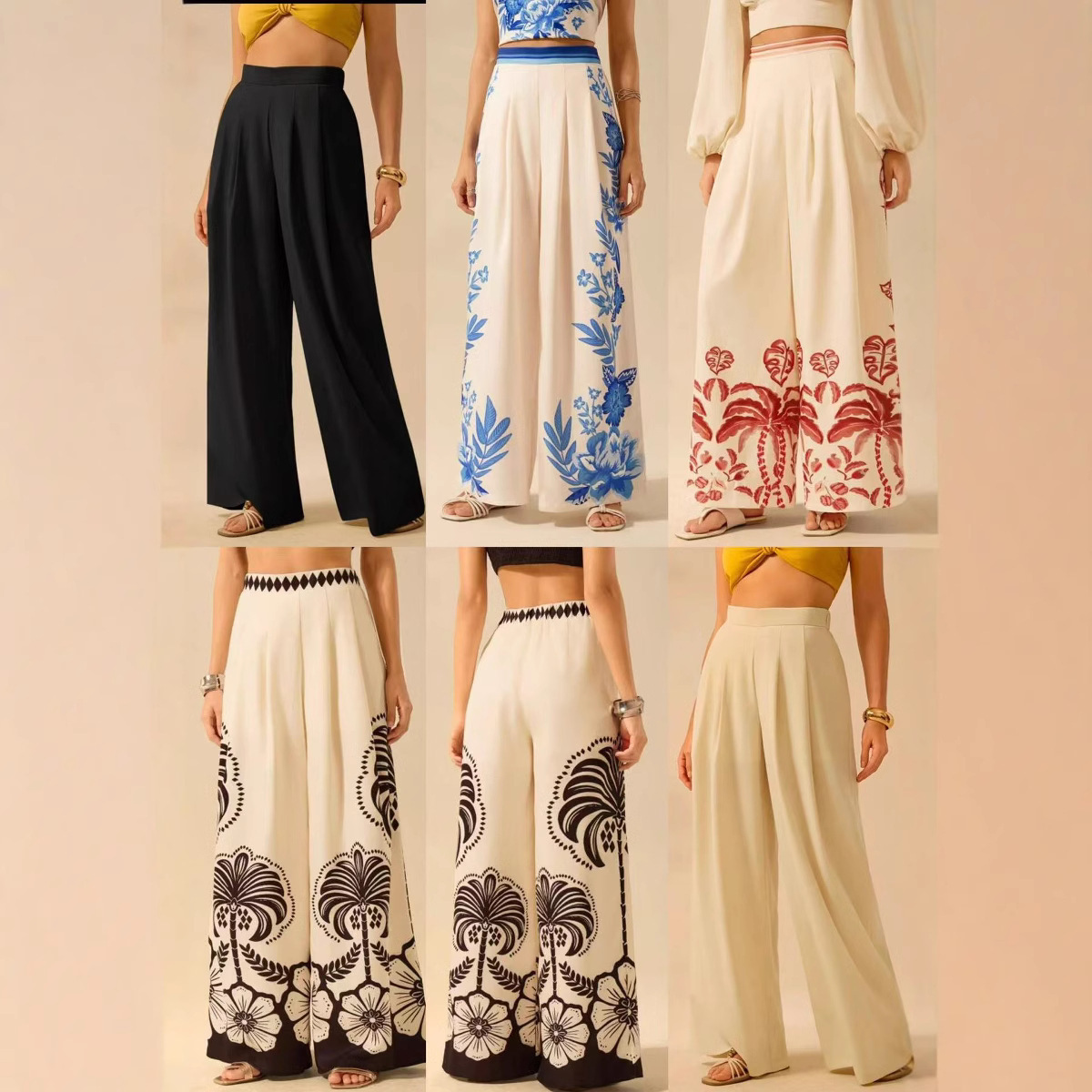 High Waisted Palazzo Pants Floral Boho Summer Trousers 4 High Waisted Palazzo Pants Floral Boho Summer Trousers - Image 4
