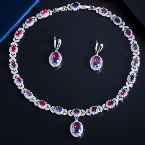 Dress Earrings Necklace Zircon Set Gradient Stone Set Chain