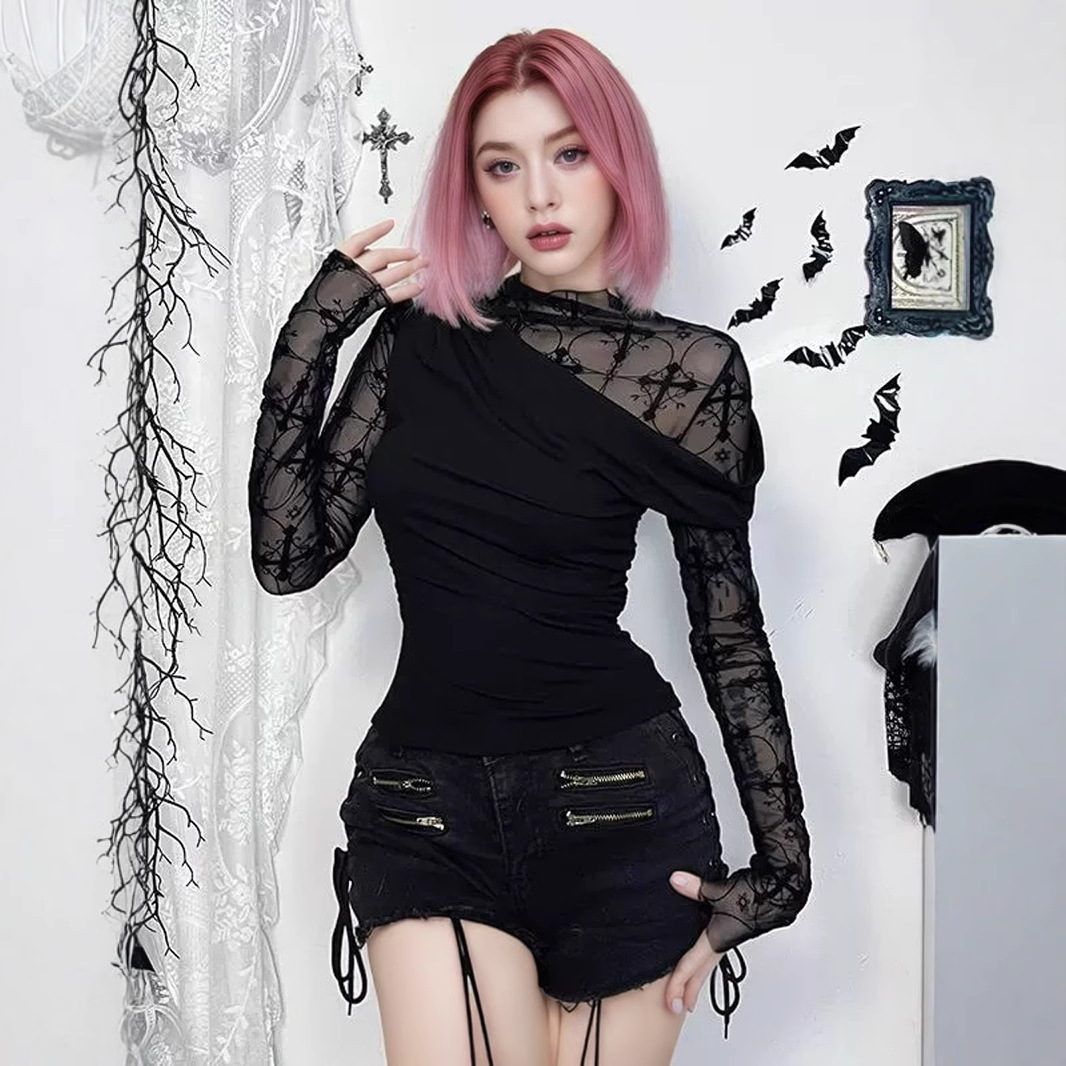 Lace Bodycon Top Sexy Hollow Out Slim Mesh Party Shirt 1 Lace Bodycon