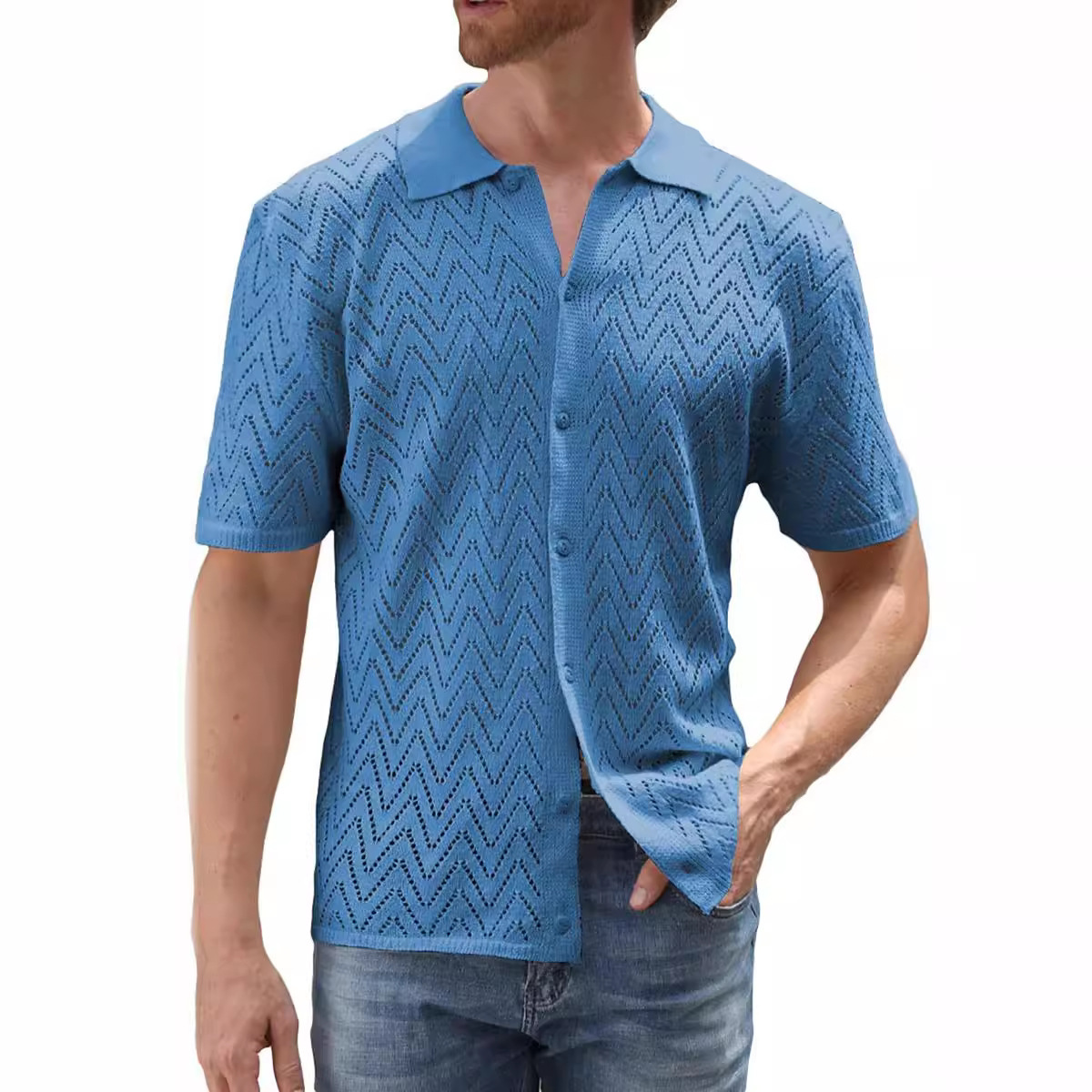 Men's Crochet Shirt Hollow Out Leisure Summer Top 6 Men's Crochet Shirt Hollow Out Leisure Summer Top - Image 6