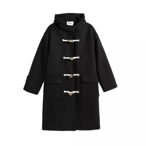 The Resort Edit — Black wool coat Women's Long British Style Toggle Coat