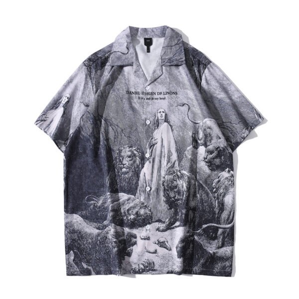 Men's Edit — Print Shirt Men's Vintage Lion Graphic Japanese Top