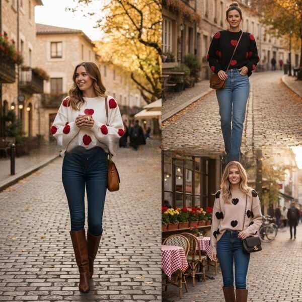 Men's Edit — Heart Pattern Sweater Jacquard Valentine Jumper Knit Women
