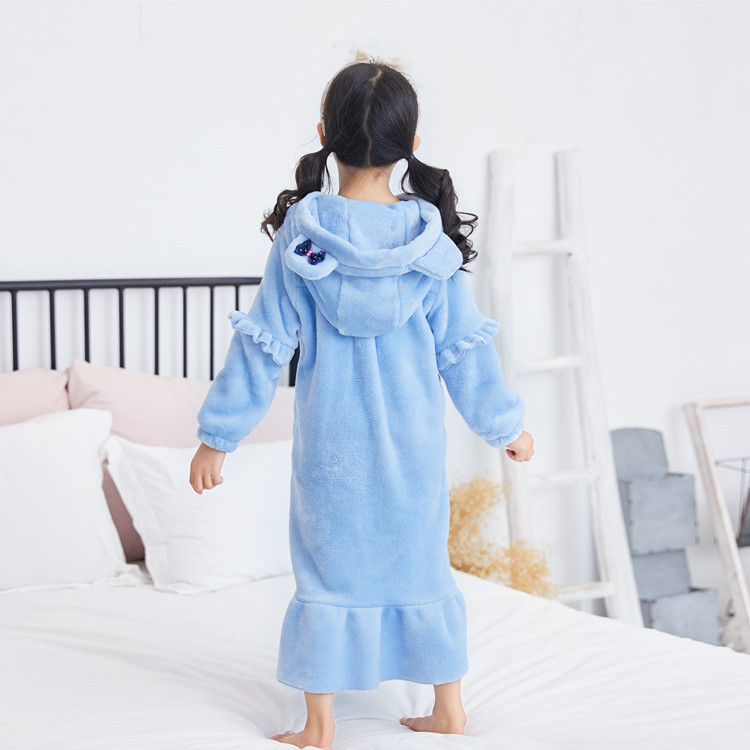Warm Coral Fleece Double Sided Girls Long Moon Pocket Hooded Nightdress 2 Warm Coral Fleece Double Sided Girls Long Moon Pocket Hooded Nightdress - Image 2