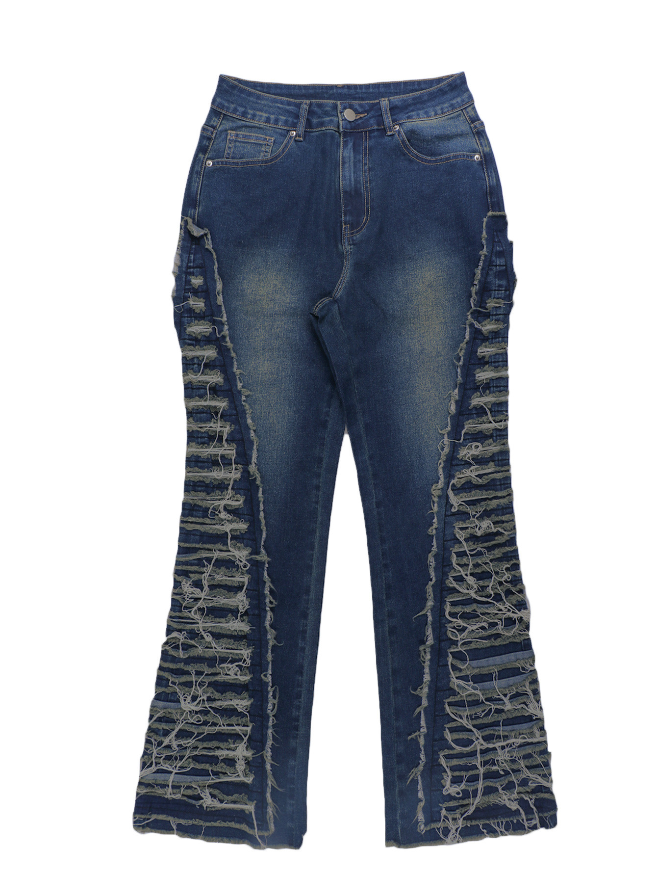 High Waisted Trousers Extremely Distressed Flare Denim 2 High Waisted Trousers Extremely Distressed Flare Denim - Image 2