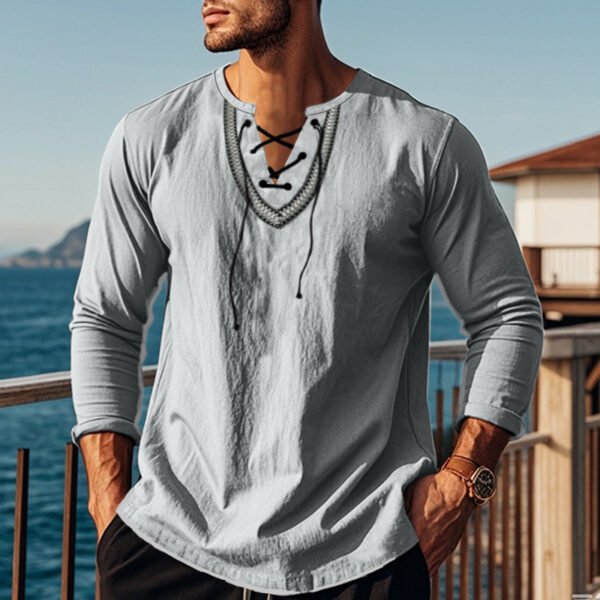 Men's Edit — Long Sleeve Shirt Retro Ethnic Lace Up Top
