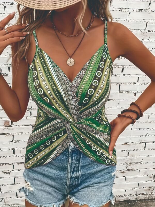 Summer Collection — V-Neck Camisole Italian Chain Print Knotted Top