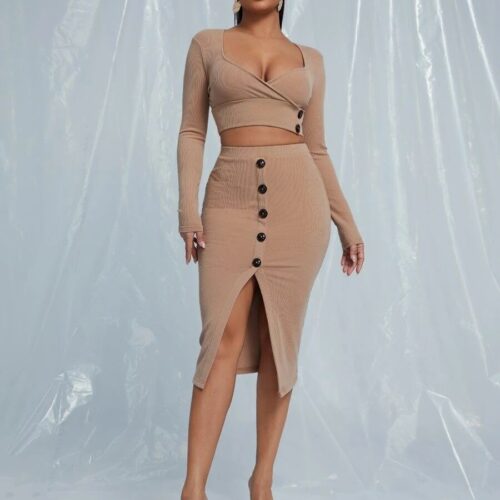 Ribbed Knit Two Piece Set Women