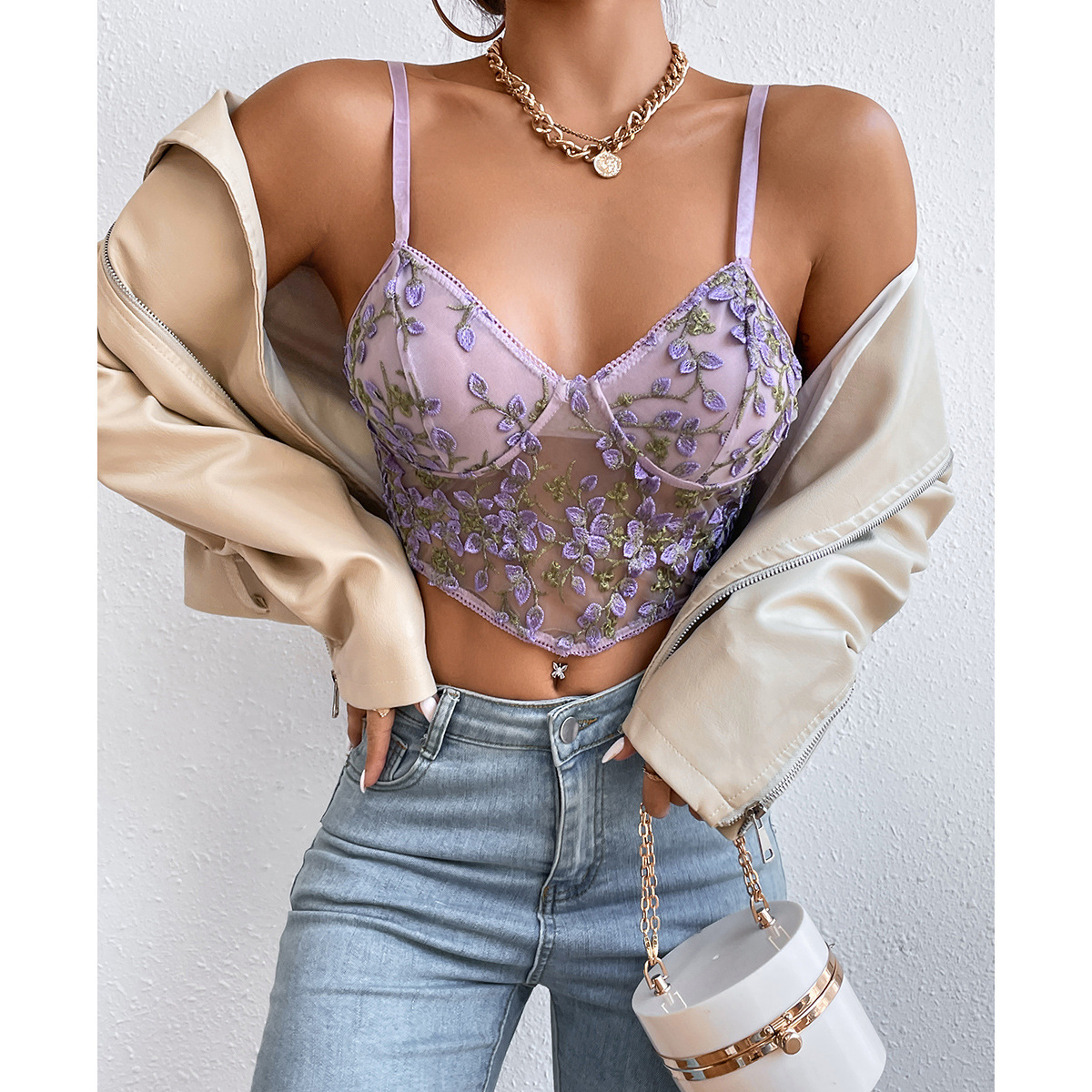 Floral Embroidered Corset Top Mesh Bustier Lace Cami 5 Floral Embroidered Corset Top Mesh Bustier Lace Cami - Image 5