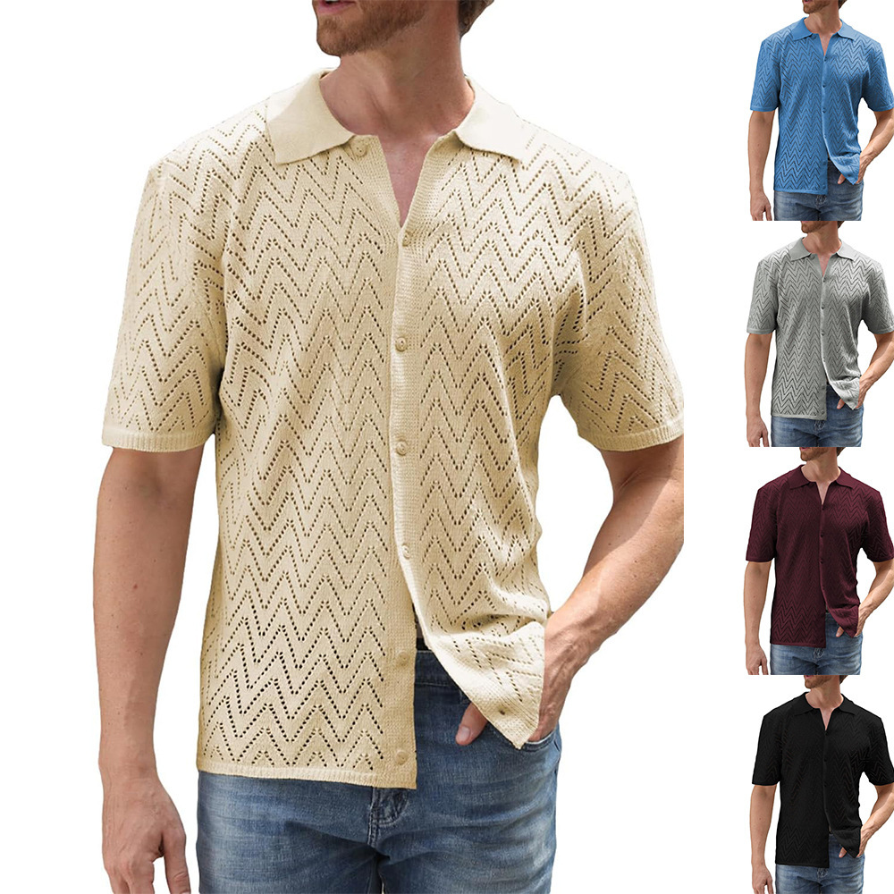 Men's Crochet Shirt Hollow Out Leisure Summer Top 1 Men's Crochet Shirt