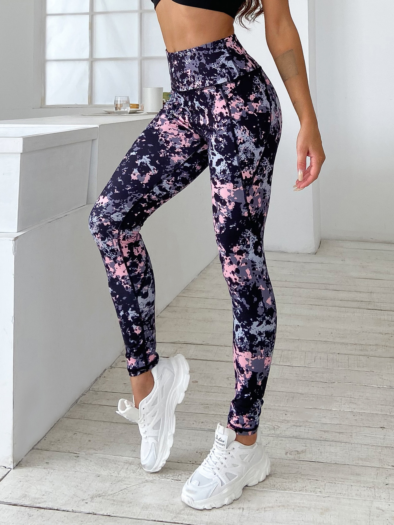 Printed High Waisted Leggings Marble Tummy Control Tights 10 Printed High Waisted Leggings Marble Tummy Control Tights - Image 10